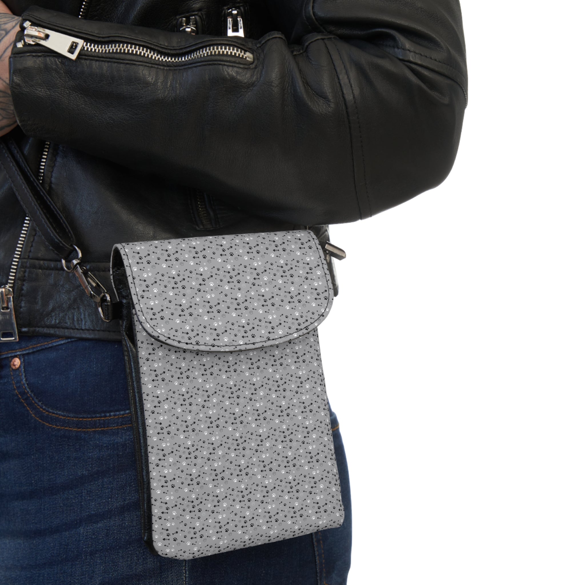 Phone Wallet Crossbody – Minimal Gray Pattern Small Cell Phone Wallet with Card Pocket