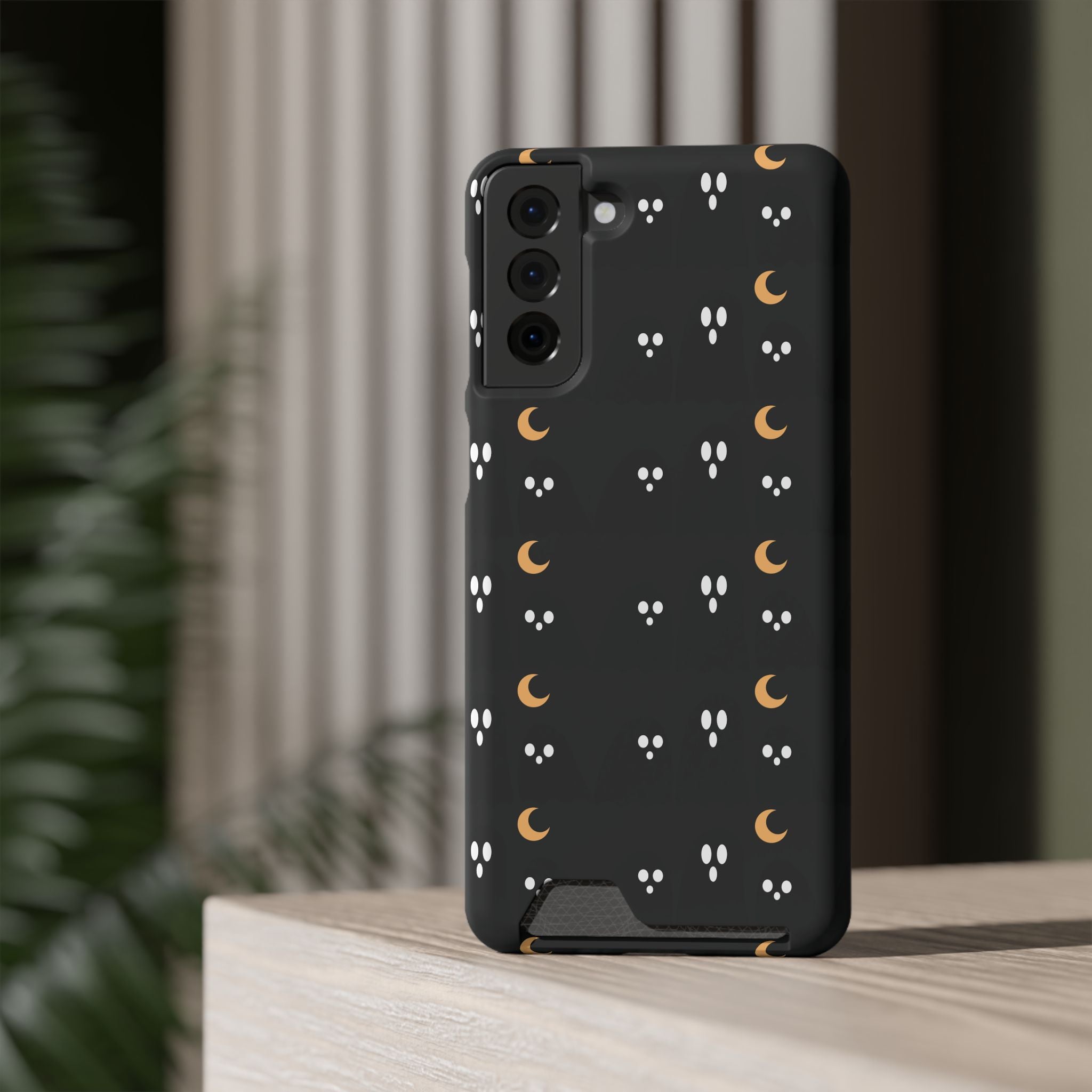 Moon & Paw Print Card Holder Phone Case — Slim Protective Wallet Case - {{variant_title}} | litemerch