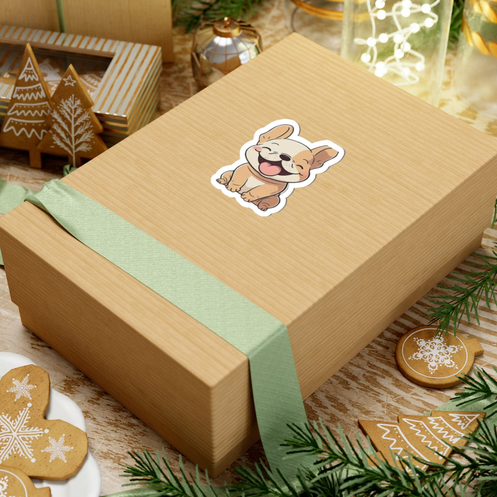 Happy French Bulldog Kiss-Cut Sticker — Cute Smiling Puppy Laptop Decal - {{variant_title}} | litemerch
