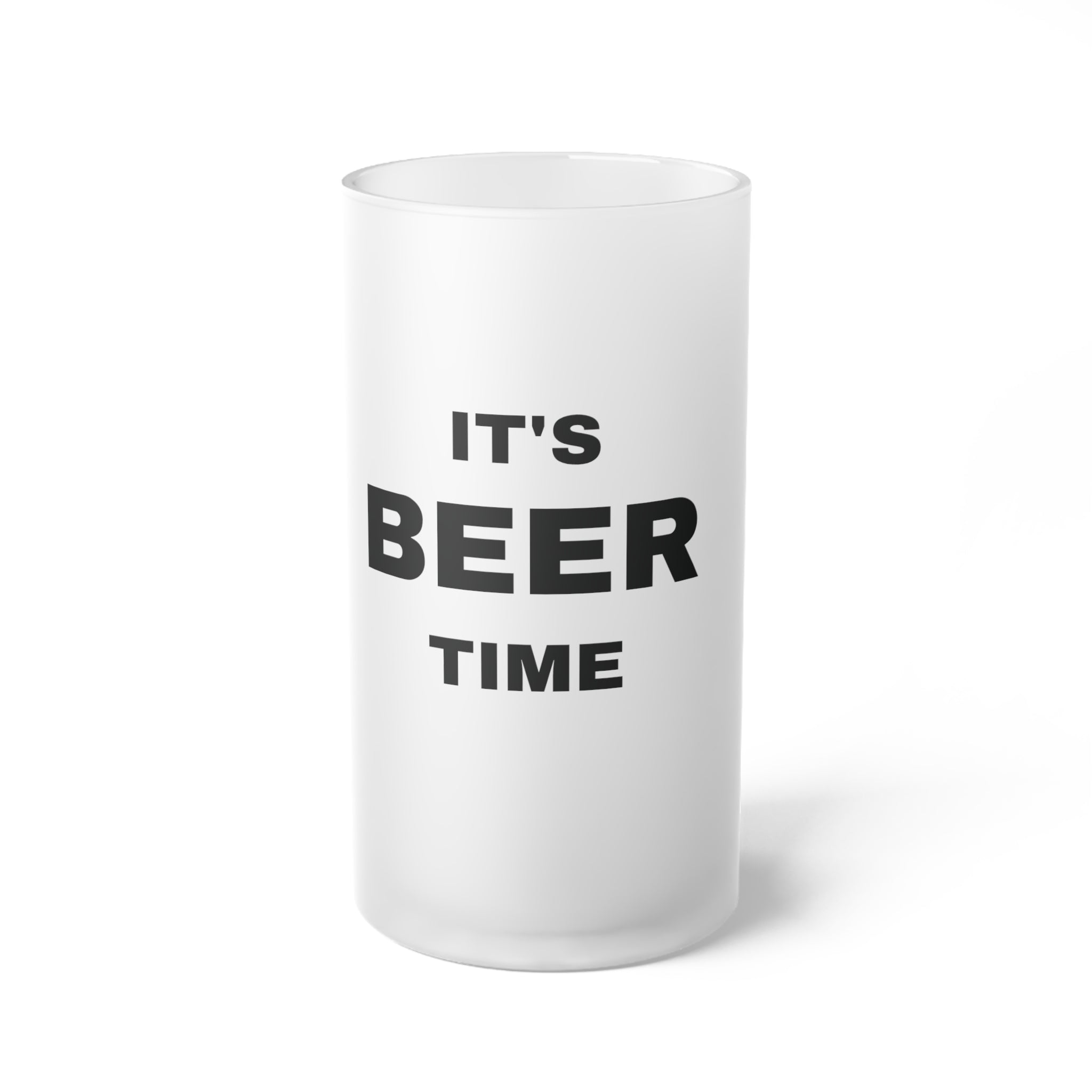 Frosted Glass IT'S BEER TIME MUG, 16oz Mug Matte Finish Custom Glassware - {{variant_title}} | litemerch
