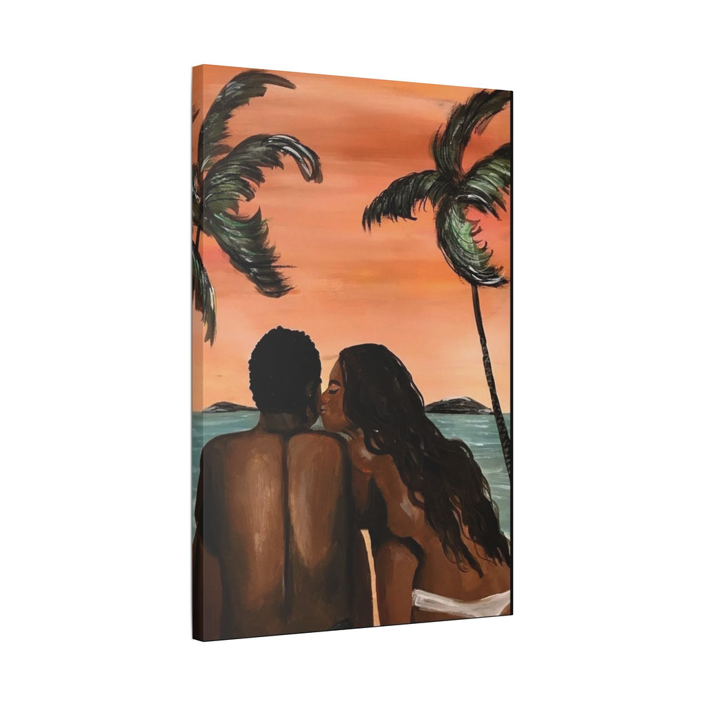 Romantic Beach Couple Canvas – Sunset Palm Stretched Wall Art - {{variant_title}} | litemerch