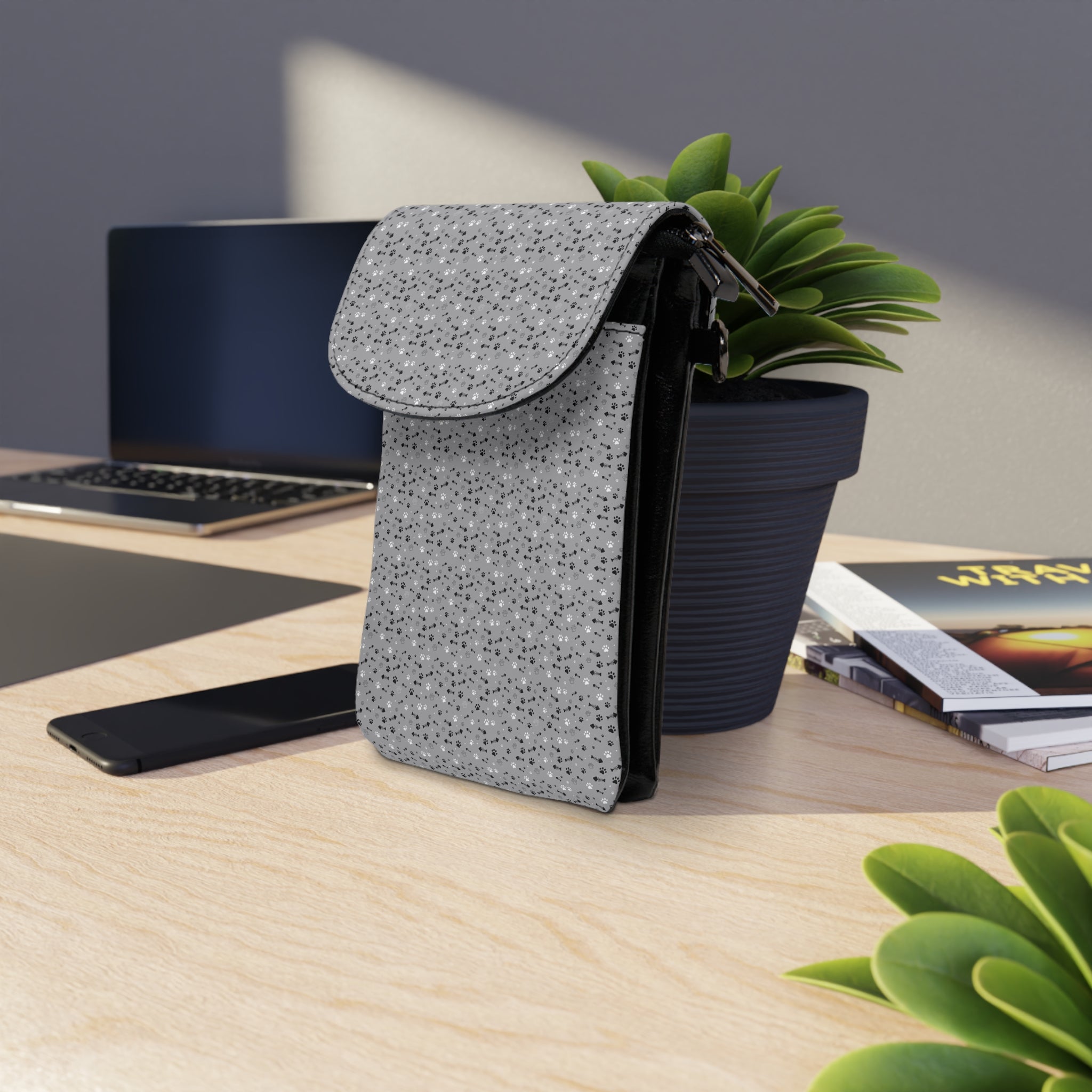 Phone Wallet Crossbody – Minimal Gray Pattern Small Cell Phone Wallet with Card Pocket - {{variant_title}} | litemerch