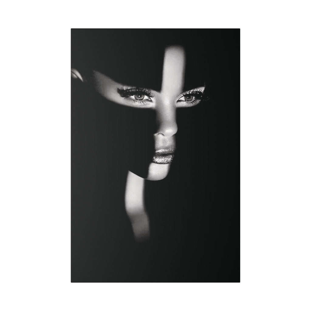 Black & White Masked Face Wall Art | Stretched Canvas - {{variant_title}} | litemerch