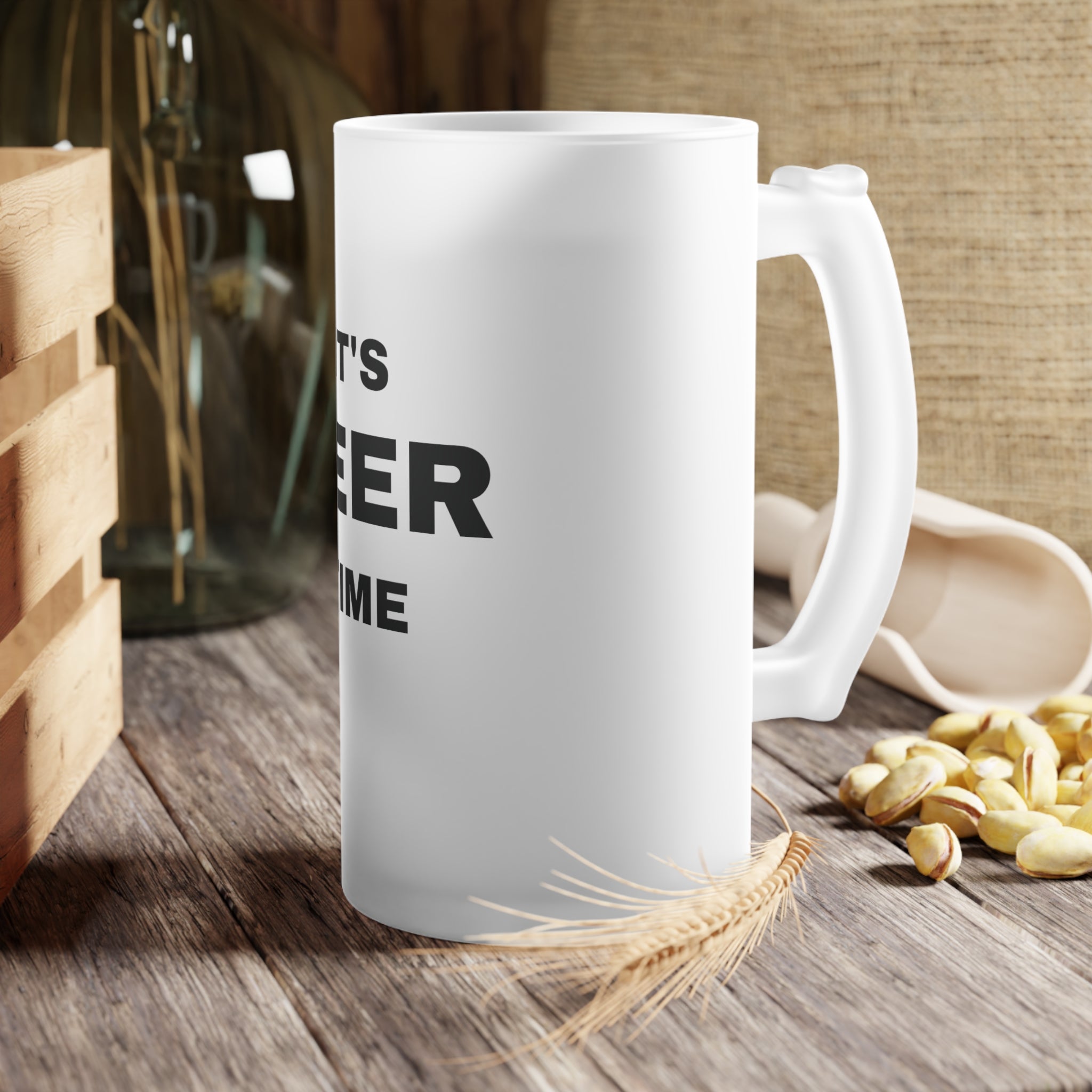 Frosted Glass IT'S BEER TIME MUG, 16oz Mug Matte Finish Custom Glassware - {{variant_title}} | litemerch