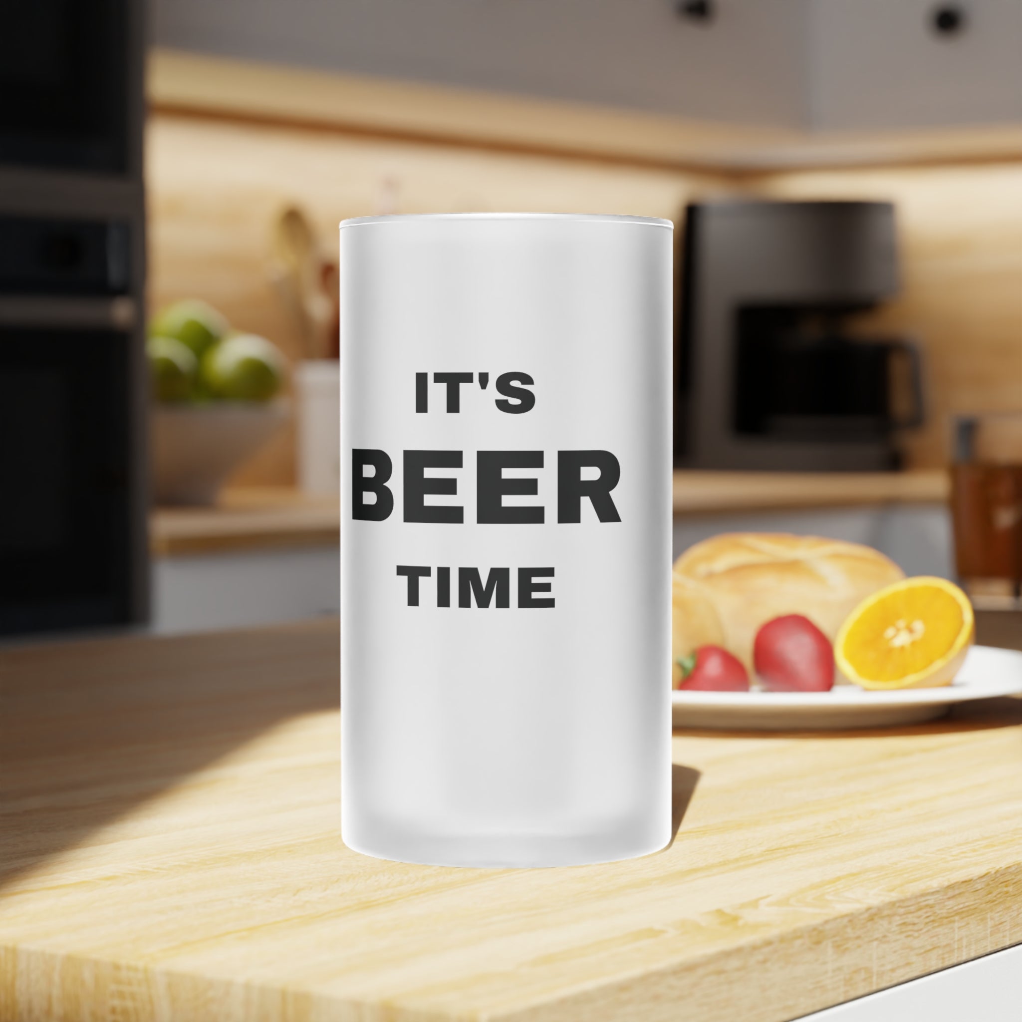 Frosted Glass IT'S BEER TIME MUG, 16oz Mug Matte Finish Custom Glassware - {{variant_title}} | litemerch