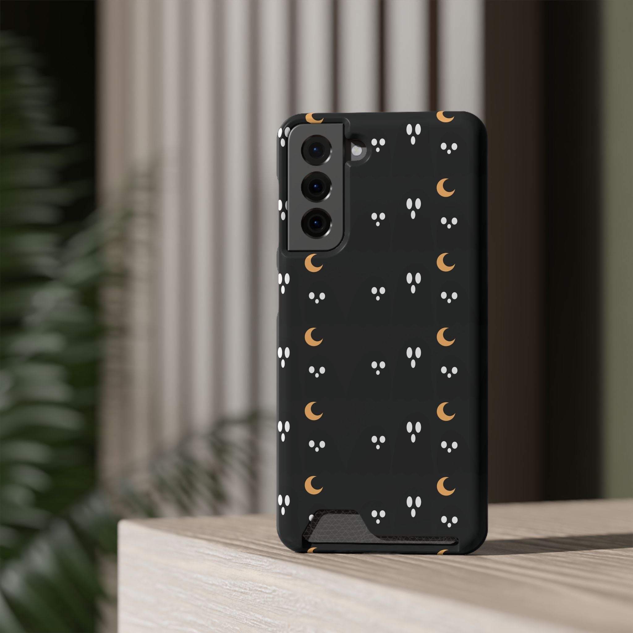Moon & Paw Print Card Holder Phone Case — Slim Protective Wallet Case - {{variant_title}} | litemerch