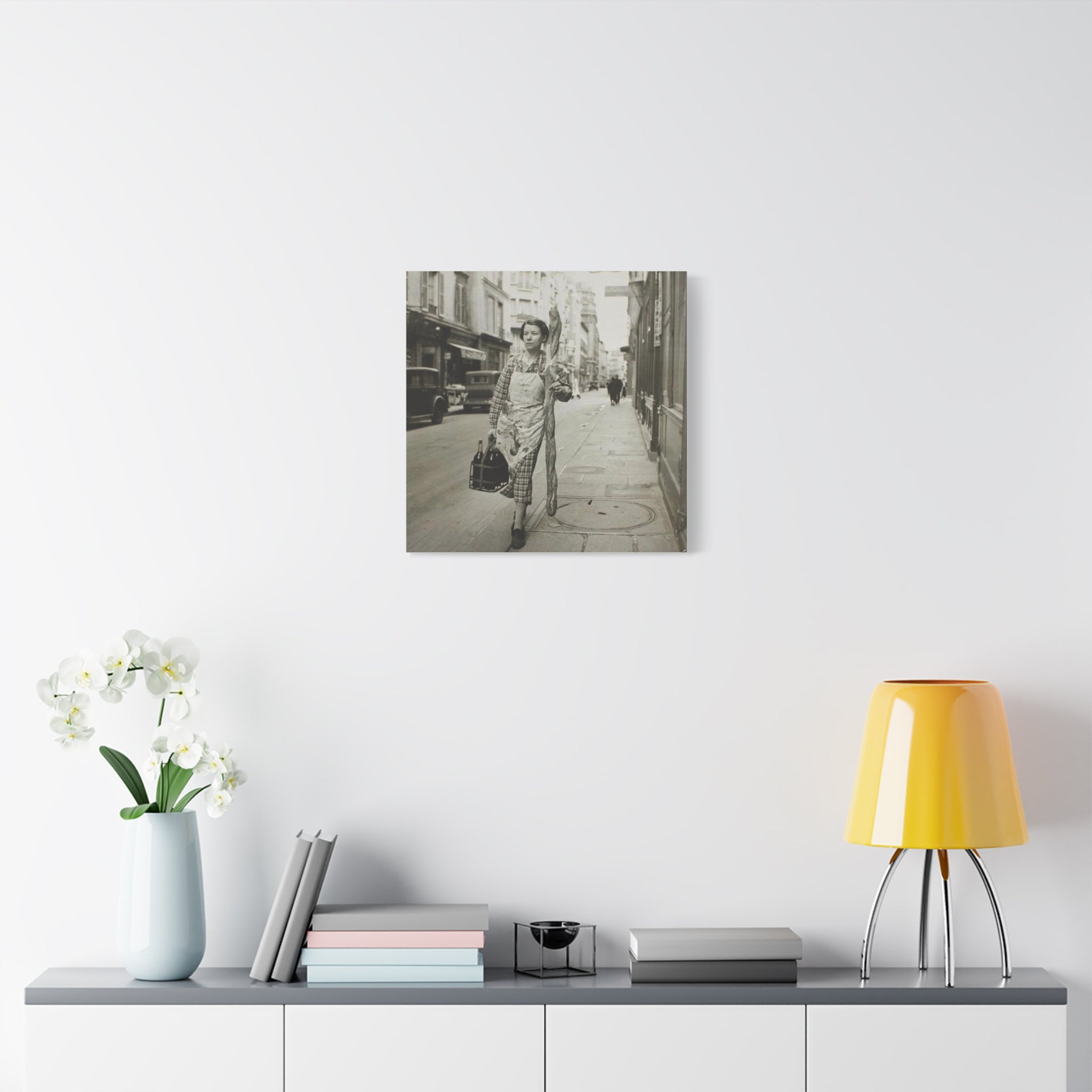 Vintage 1945 French Woman with Baguette & Wine — Matte Canvas Print (Stretched) - {{variant_title}} | litemerch