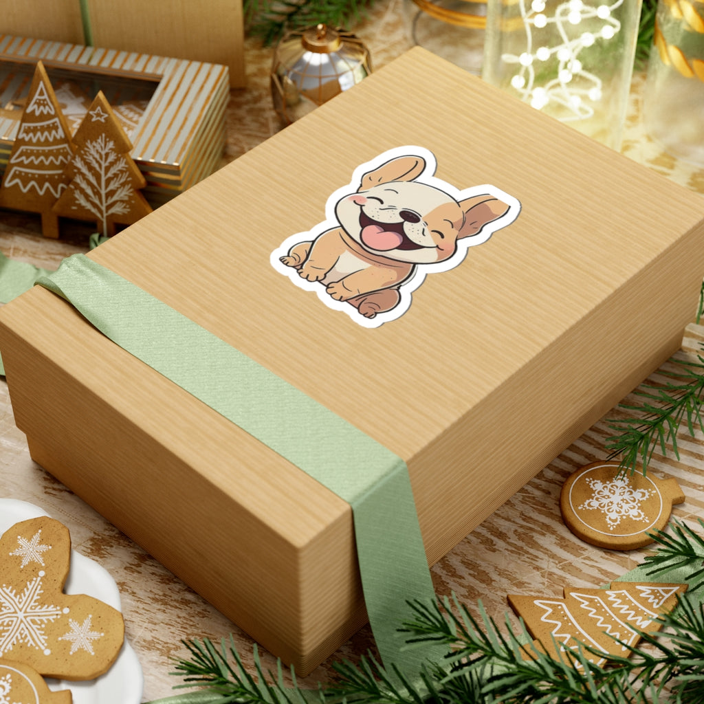 Happy French Bulldog Kiss-Cut Sticker — Cute Smiling Puppy Laptop Decal - {{variant_title}} | litemerch