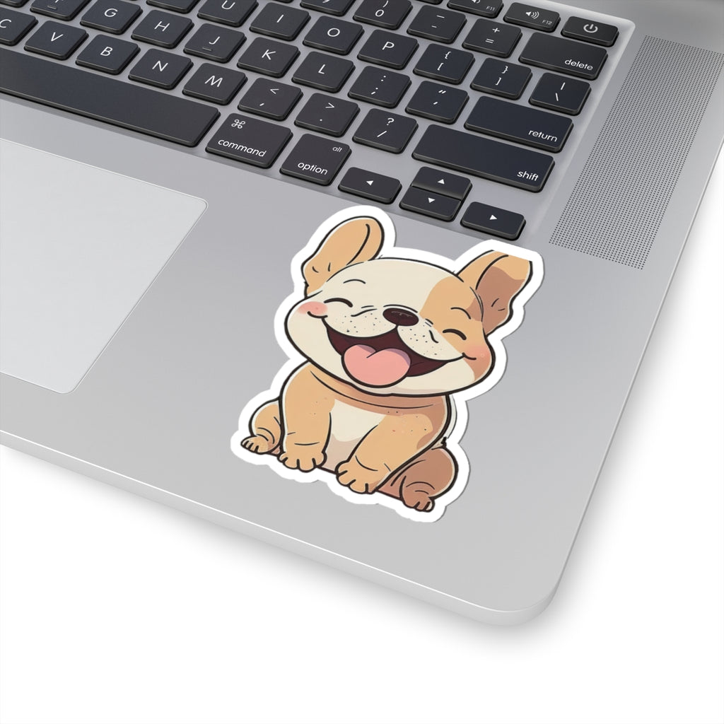 Happy French Bulldog Kiss-Cut Sticker — Cute Smiling Puppy Laptop Decal - {{variant_title}} | litemerch